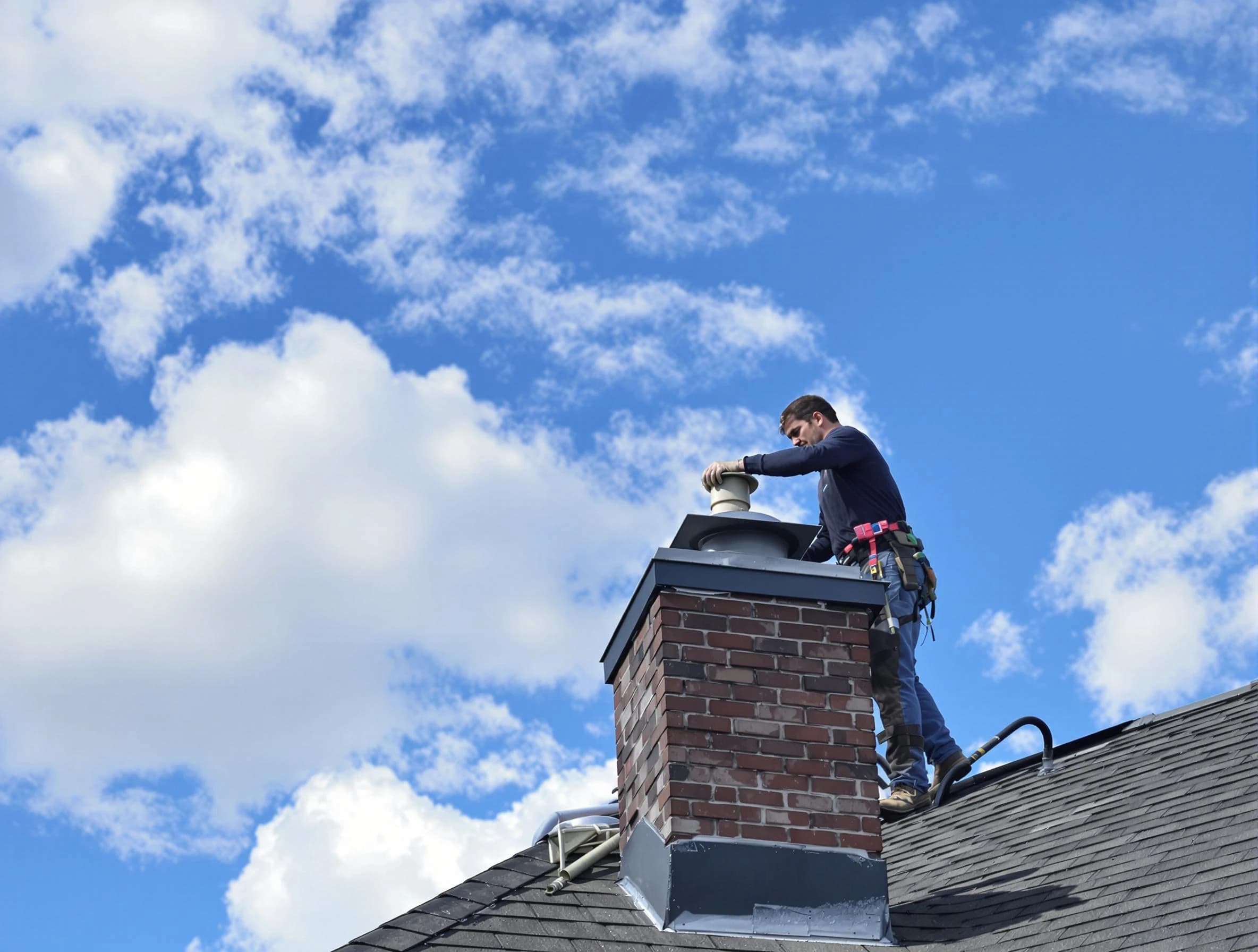 Fort Lee Chimney Sweep installing a sturdy chimney cap in Fort Lee, VA