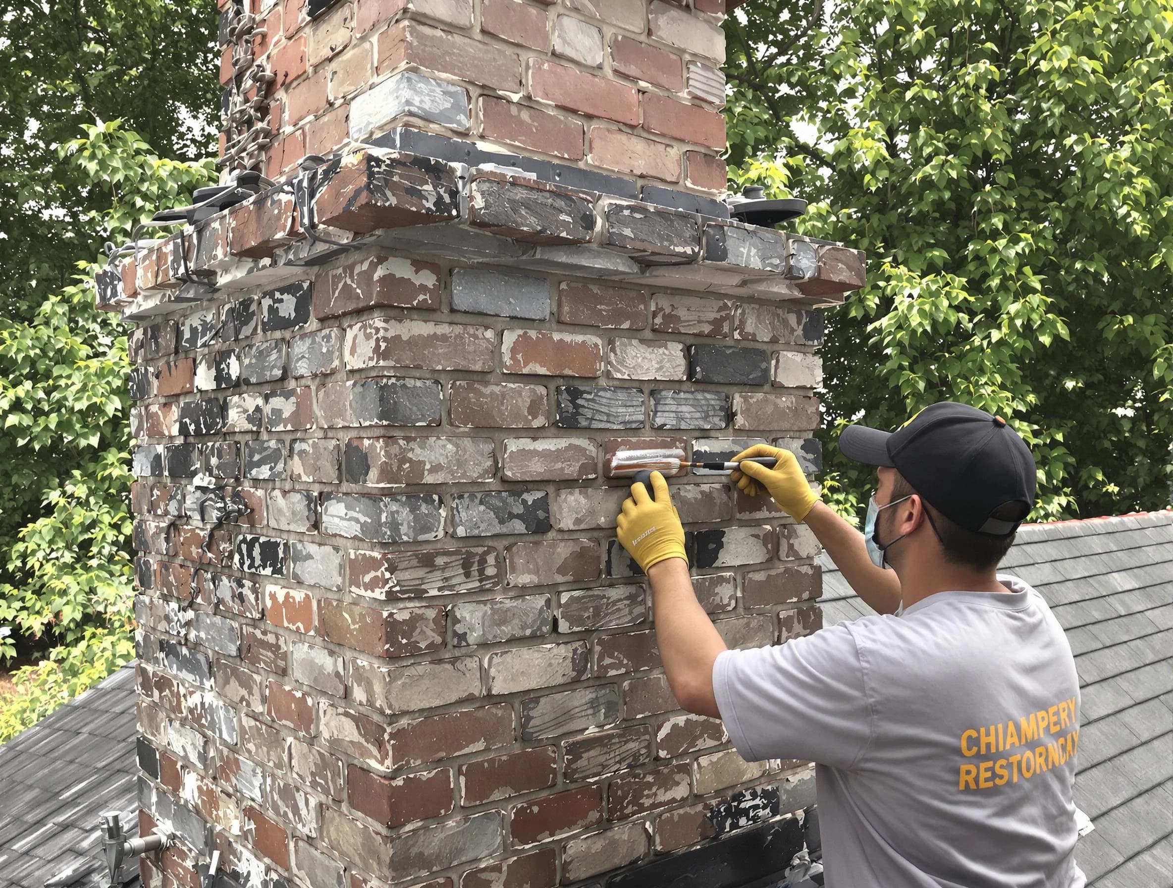 In-progress chimney restoration by Fort Lee Chimney Sweep in Fort Lee, VA