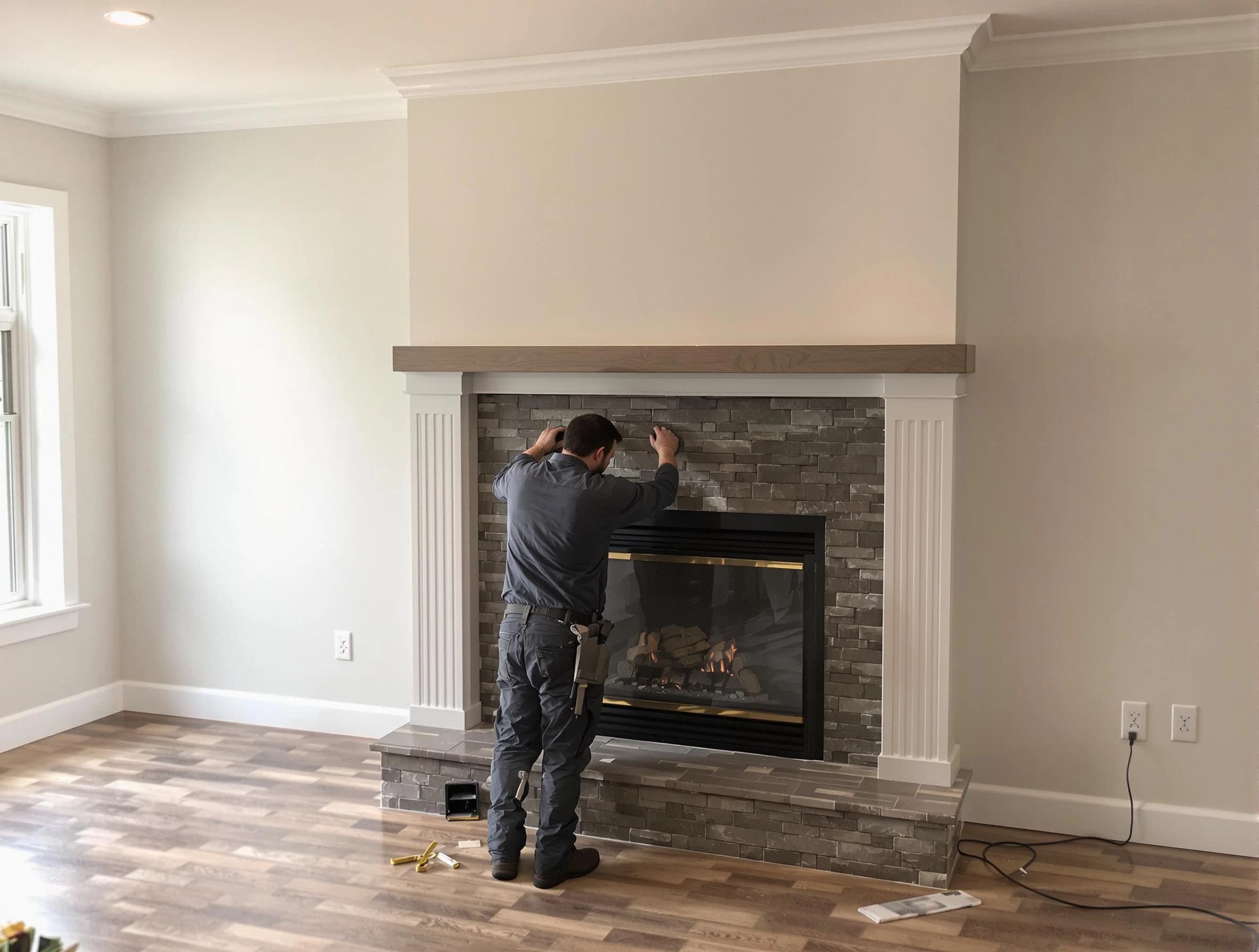 Fort Lee Chimney Sweep finishing a custom fireplace install in Fort Lee, VA