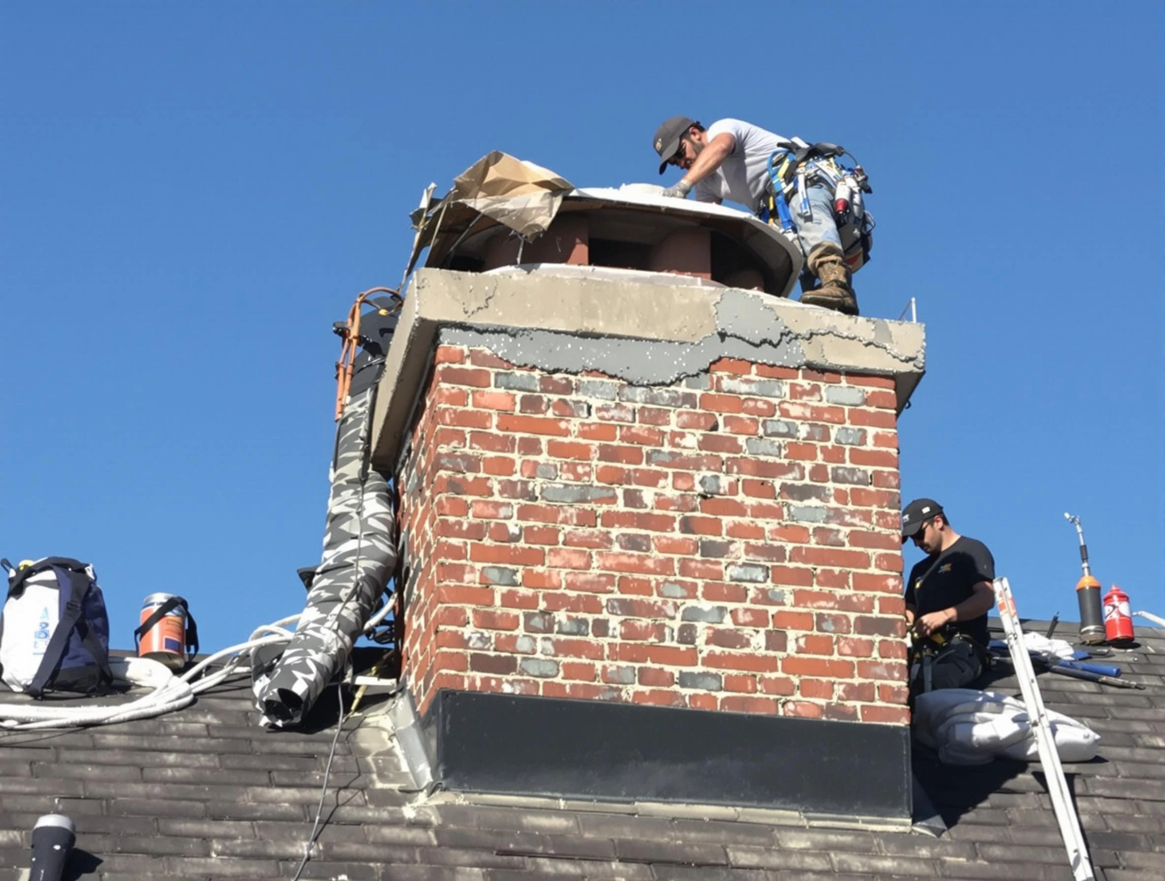 Fort Lee Chimney Sweep installing a custom chimney crown in Fort Lee, VA