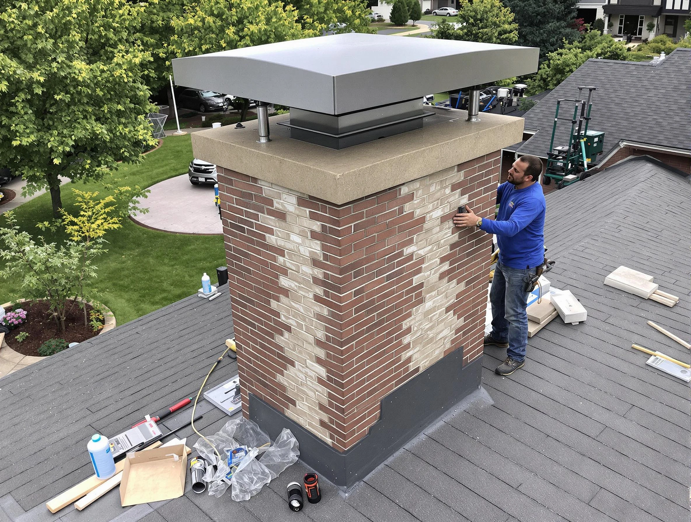 Fort Lee Chimney Sweep team working on a custom chimney remodel in Fort Lee, VA